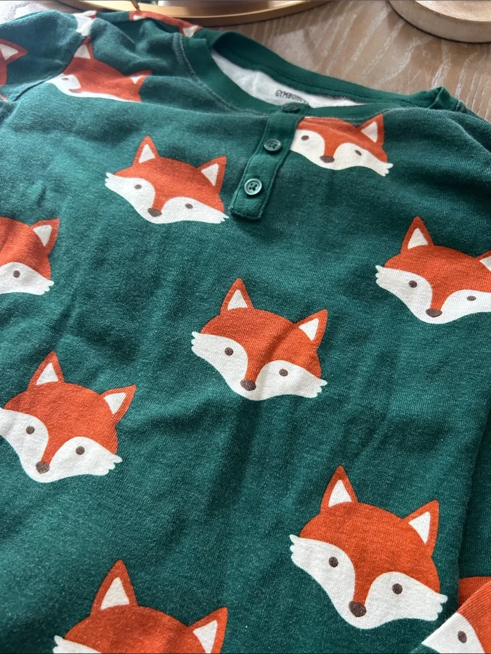 Fall Harvest Gymboree Green Woodland Forest Fox Print Henley Pajama Set Size 12
